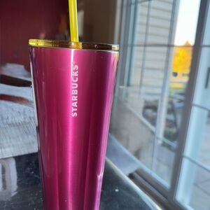 🌸 Starbucks Metallic Pink Stainless Steel Tumbler 16oz w/ Lid & Yellow Straw